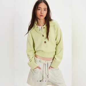 NWT Free People Trading Up Polo Size Large Color: Matcha Melange